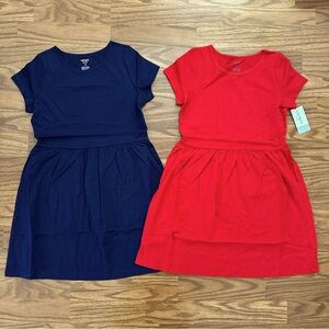2x Carter’s Girls Size 7 Short Sleeve Dress Summer Dresses Red Blue Cotton NWT!